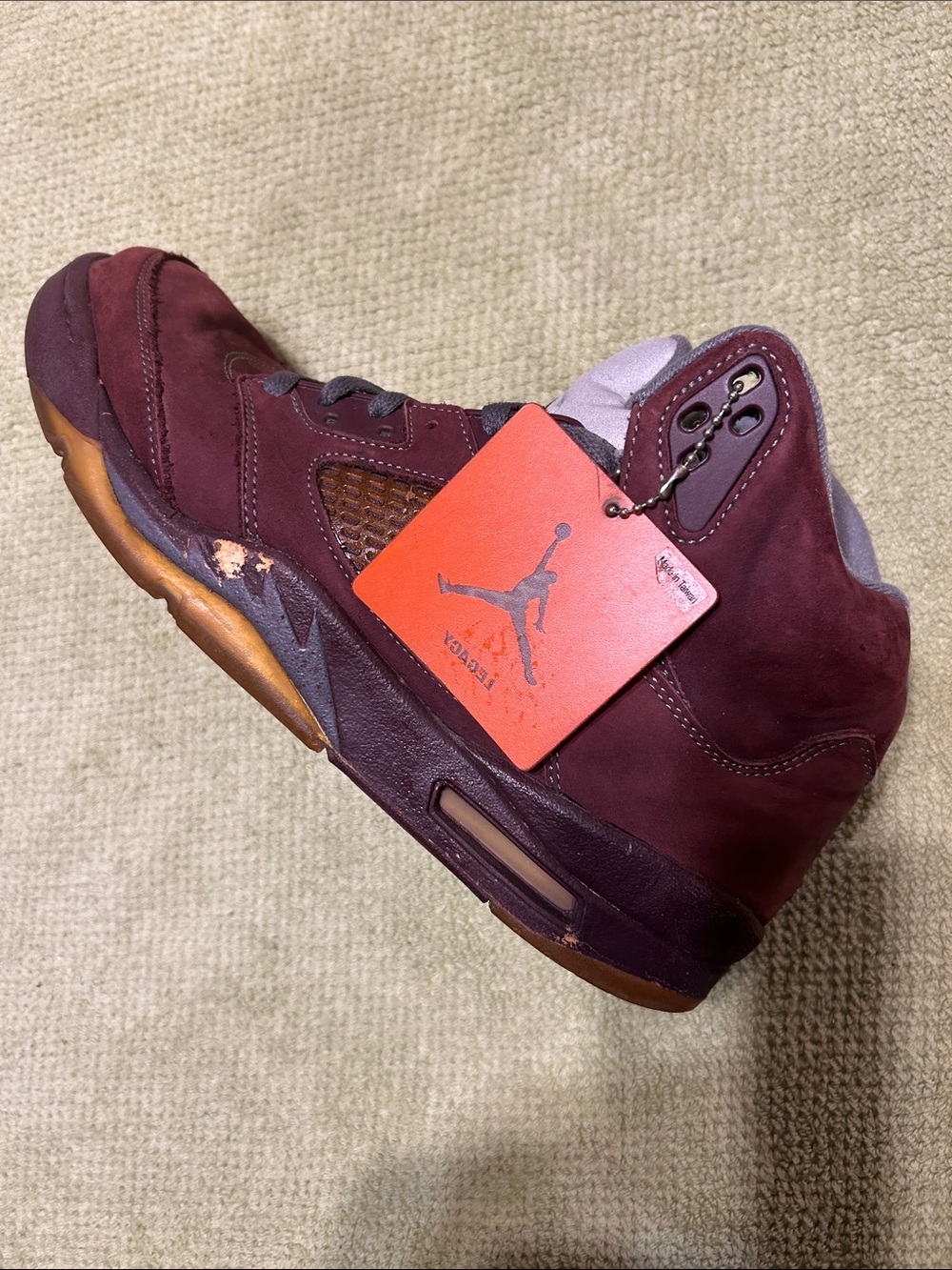 Air Jordan 14 Retro Men's Burgundy Suede High-Top Sneakers with Brown Accents - Picture 8 of 8